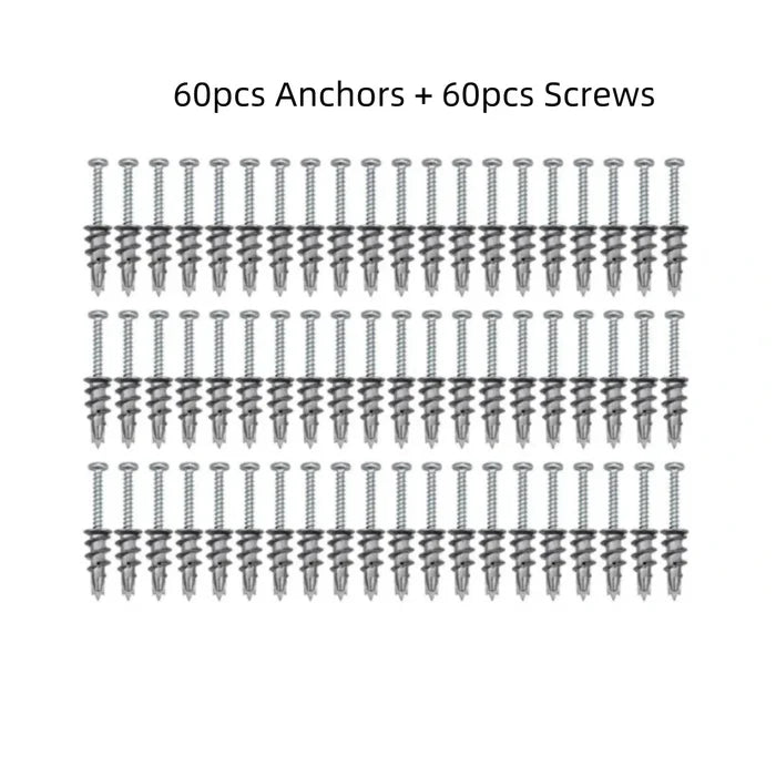 120Pcs Zinc Alloy Plasterboard Hollow Wall Anchor Set - Self-drilling Expansion Screws and Tapping Screws