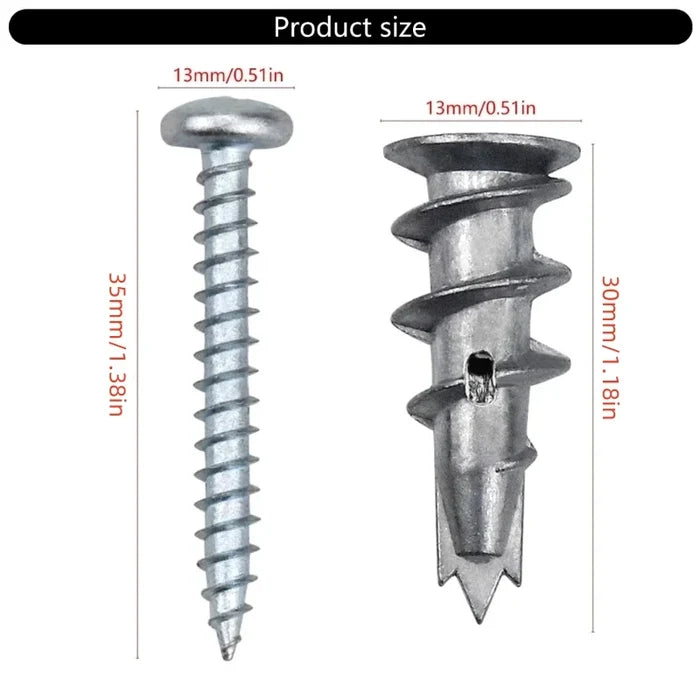 120Pcs Zinc Alloy Plasterboard Hollow Wall Anchor Set - Self-drilling Expansion Screws and Tapping Screws