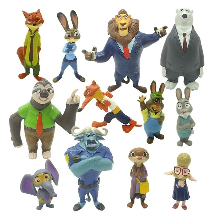 12Pcs/Set Cartoon Action Model Doll Toys Anime Figures Judy Hopps Nick Wilde Fox Rabbit Christmas Gifts