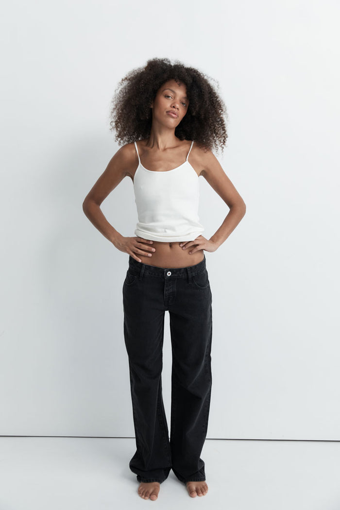 90s Low Rise Jeans - Washed Black