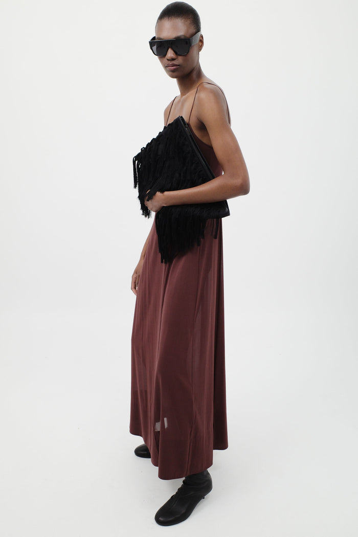 90s Silk Twill Slip Dress - Brick
