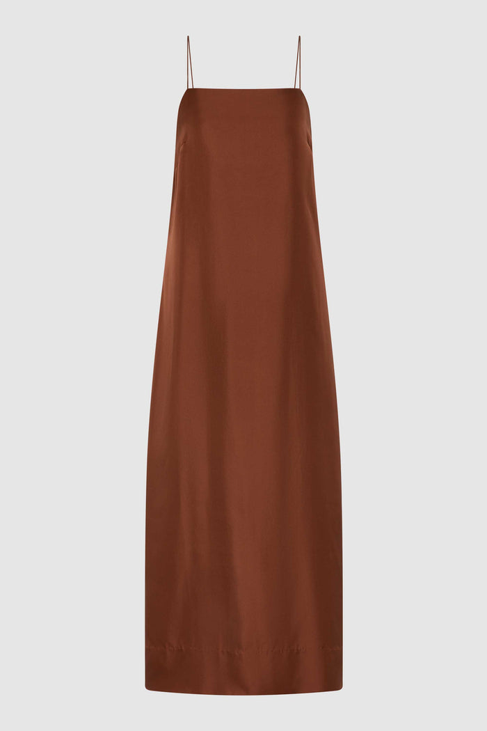 90s Silk Twill Slip Dress - Brick