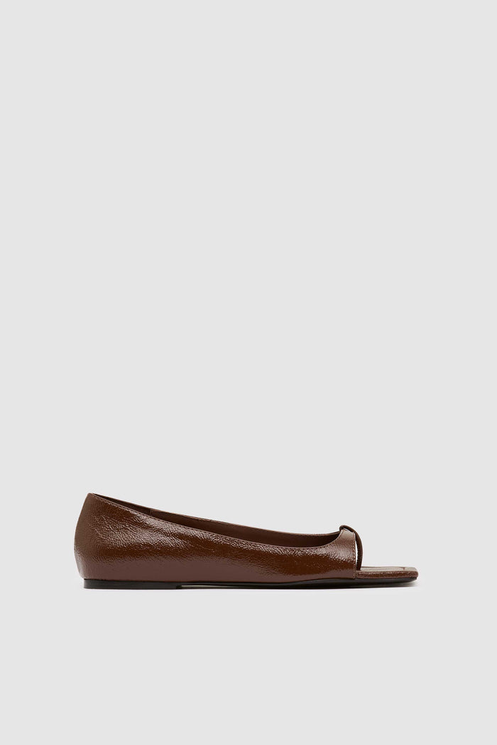 90s Square Toe Flat - Patent Liqueur