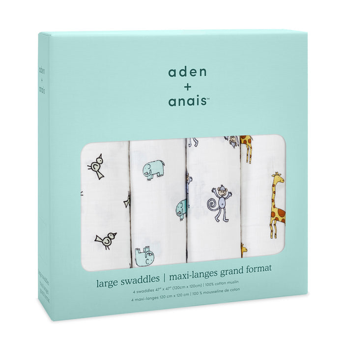 A+A Cotton Muslin Swaddle 4pk - Jungle Jam