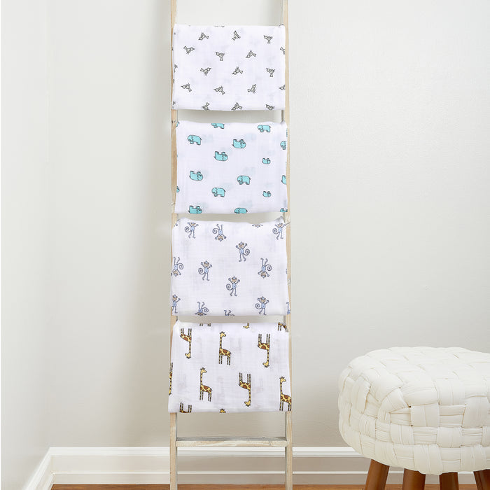 A+A Cotton Muslin Swaddle 4pk - Jungle Jam