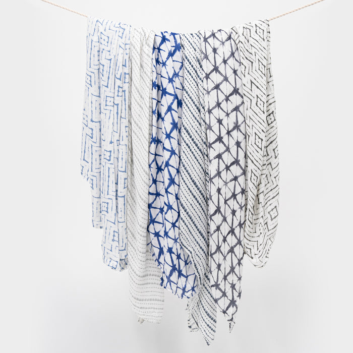 A+A Silky Soft Muslin Swaddle 3pk - Indigo Shibori