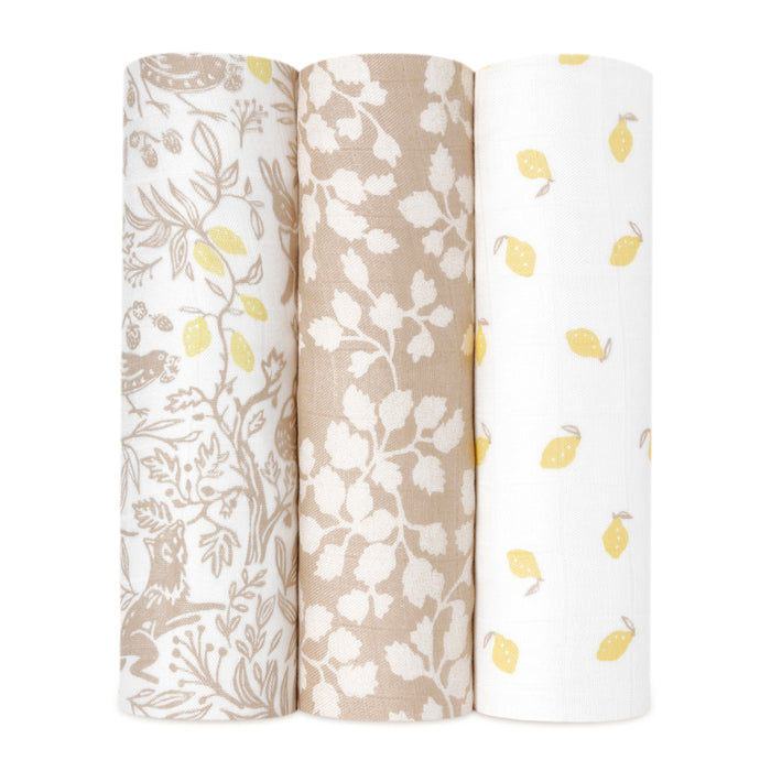 A+A Silky Soft Muslin Swaddle 3pk - Natural Woodland