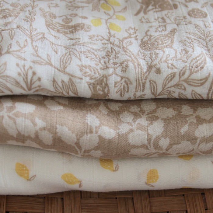 A+A Silky Soft Muslin Swaddle 3pk - Natural Woodland