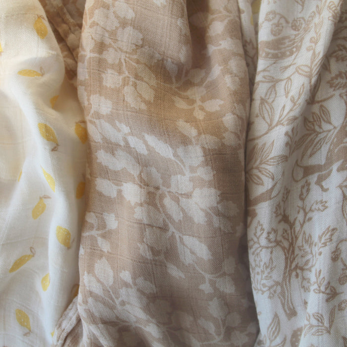 A+A Silky Soft Muslin Swaddle 3pk - Natural Woodland