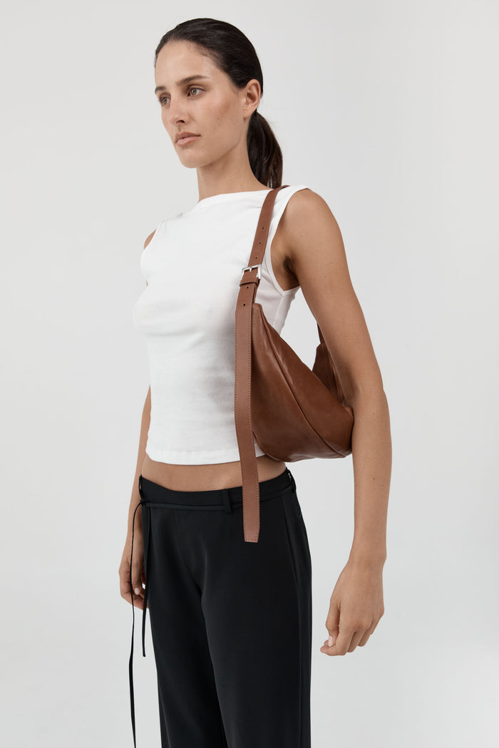 Adjustable Slim Crescent Bag - Chestnut