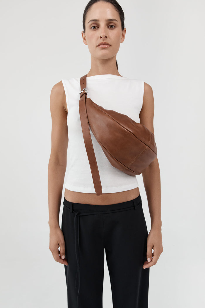 Adjustable Slim Crescent Bag - Chestnut