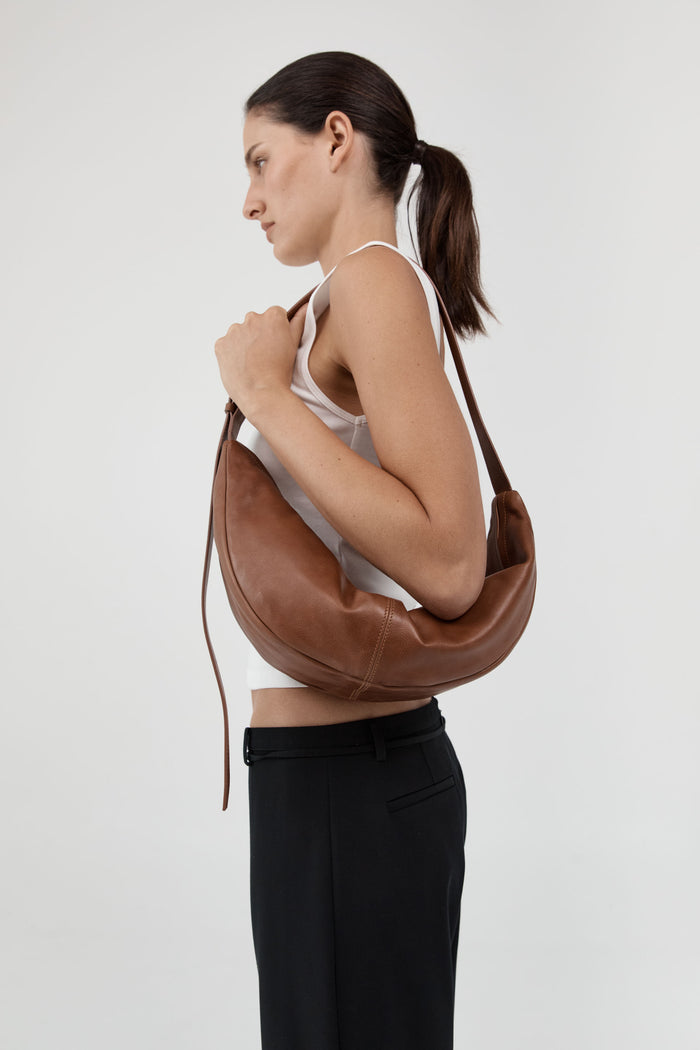 Adjustable Slim Crescent Bag - Chestnut