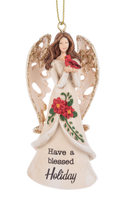 Angel Ornament Holding Red Cardinal - Have A Blessed Holiday