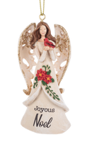 Angel Ornament Holding Red Cardinal -  Joyous Noel
