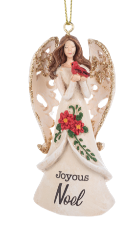 Angel Ornament Holding Red Cardinal -  Joyous Noel
