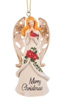 Angel Ornament Holding Red Cardinal - Merry Christmas