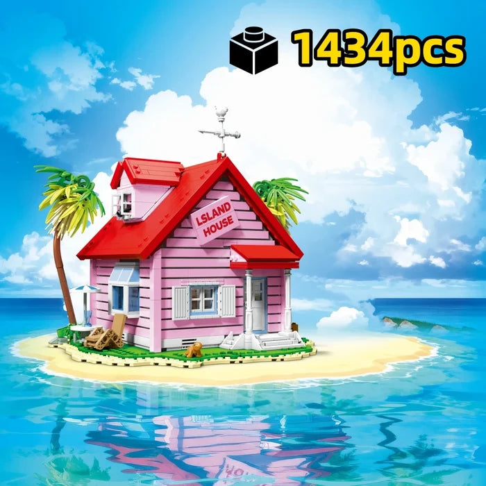 Anime Style 1434PCS Master Roshi Tropical House Building Blocks Wooden Villa Cabin Creative Decor Gift