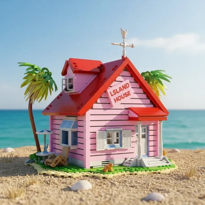 Anime Style 1434PCS Master Roshi Tropical House Building Blocks Wooden Villa Cabin Creative Decor Gift