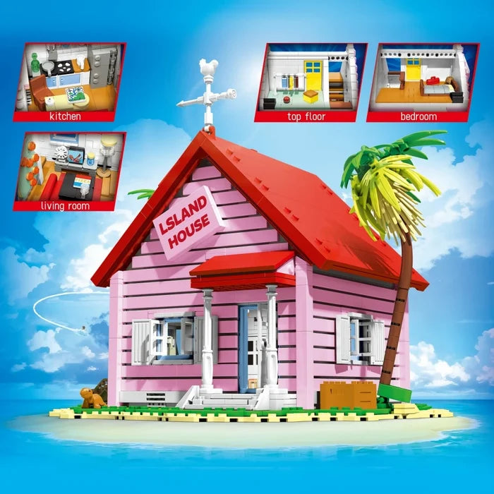 Anime Style 1434PCS Master Roshi Tropical House Building Blocks Wooden Villa Cabin Creative Decor Gift