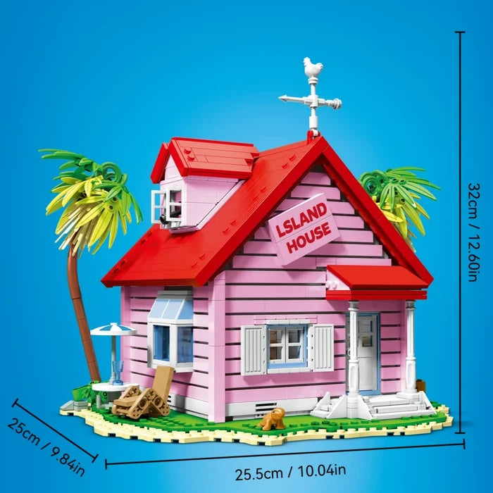Anime Style 1434PCS Master Roshi Tropical House Building Blocks Wooden Villa Cabin Creative Decor Gift