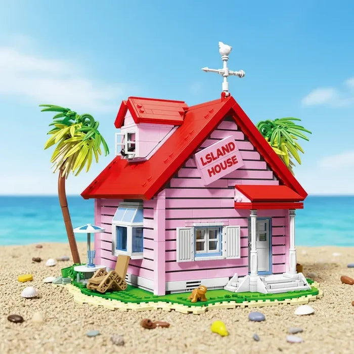 Anime Style 1434PCS Master Roshi Tropical House Building Blocks Wooden Villa Cabin Creative Decor Gift