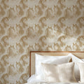 Antique Horses Wallpaper in Off White shown in a bedroom
