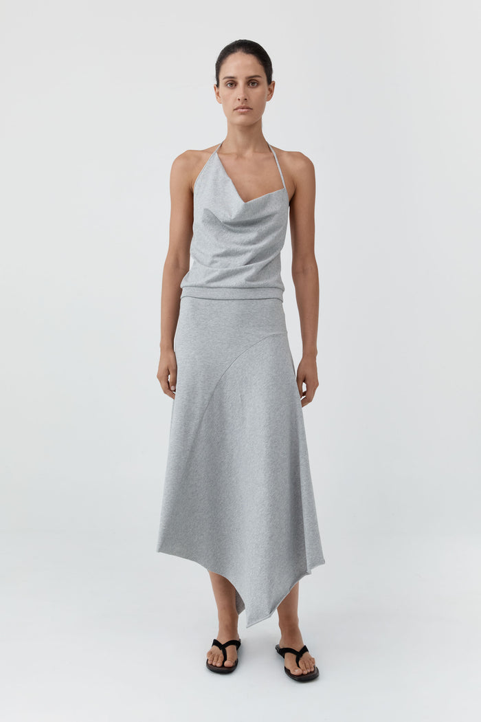 Asymm Drape Skirt - Light Grey Marle