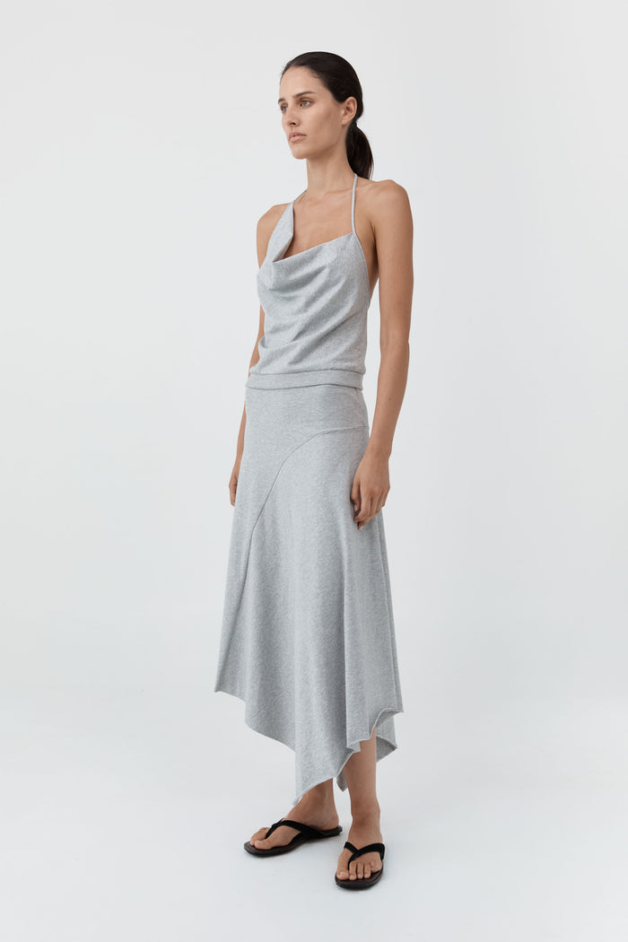 Asymm Drape Skirt - Light Grey Marle
