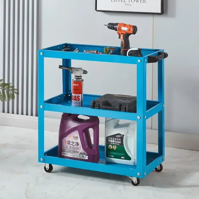 Auto Repair 3-Layer Tool Cart with Drawers Multi-Function Workshop Portable Mobile Parts Storage Cart