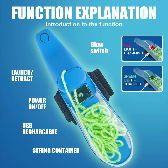 Auto Retract Spider Silk Wrist Launcher, Luminous String Shooter USB Charging Cosplay Toy