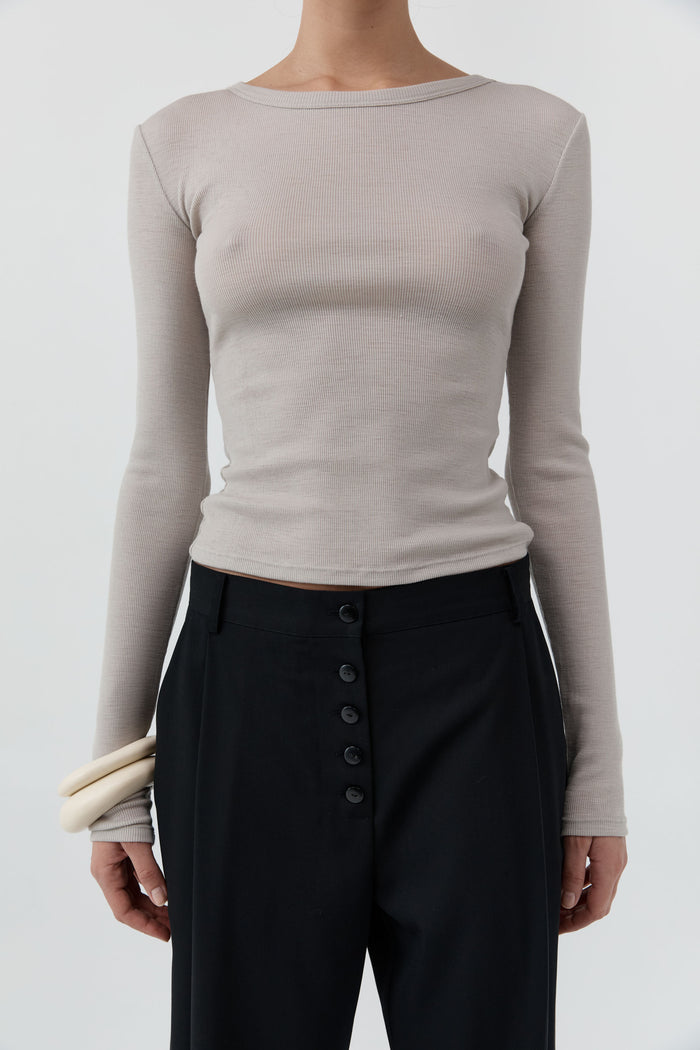 Baby Wool Long Sleeve Top - Soft Ash