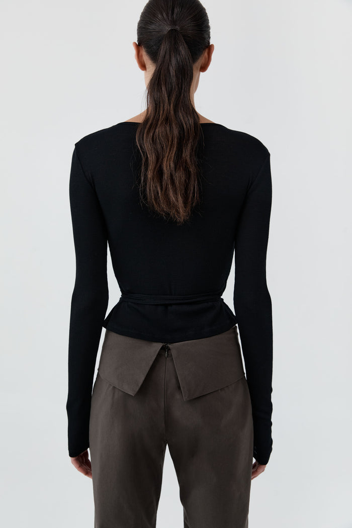 Baby Wool Wrap Top - Black