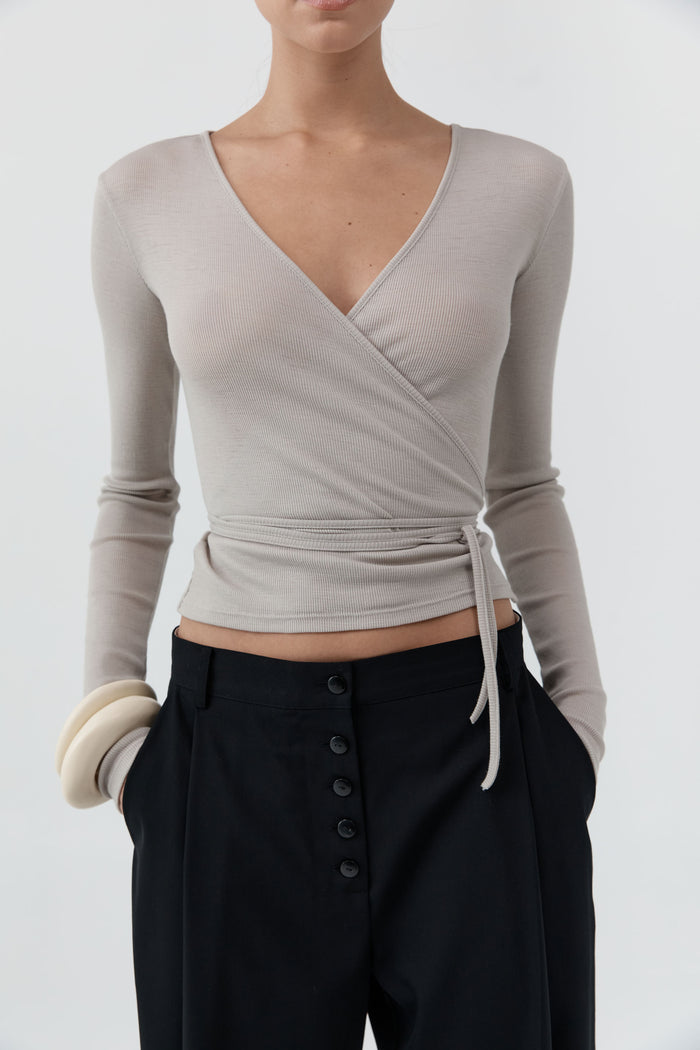 Baby Wool Wrap Top - Soft Ash