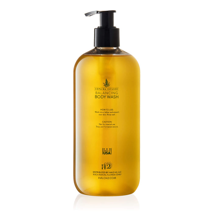 Halo42 skincare copaiba infused balancing body wash back of bottle