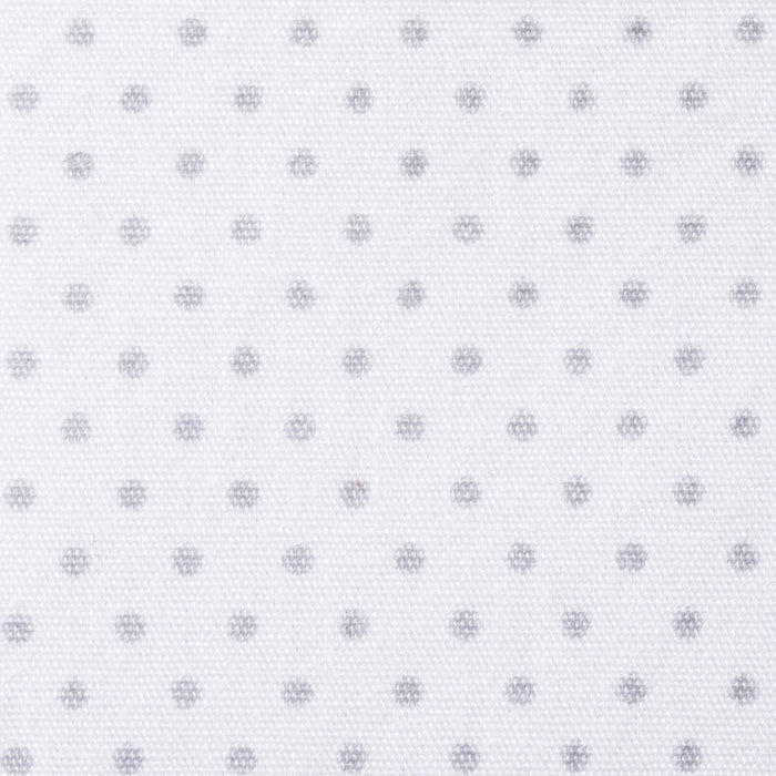 The HALO BassiNest® Fitted Sheet is made from 100% cotton and features a clean geometric design with small gray polka dots arranged in straight lines, making it soft and gentle for delicate skin.