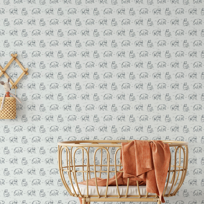 Bears Wallpaper - Muted Blue
