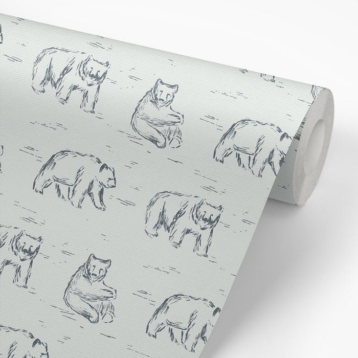 Bears Wallpaper - Muted Blue