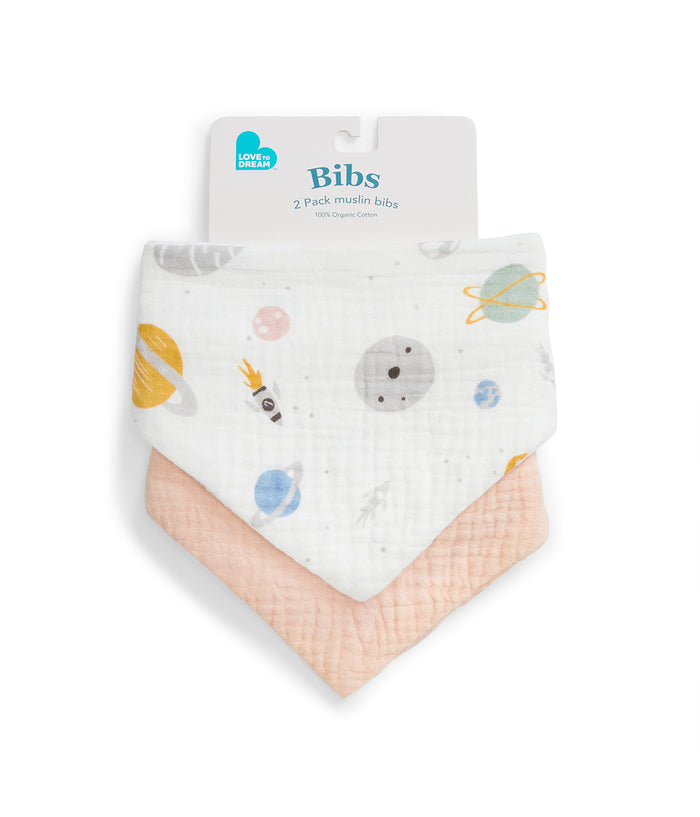 Bib 2 Pack Muslin Blush Rocket