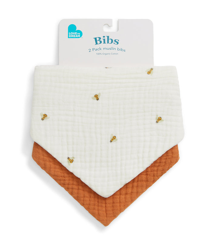 Bib 2 Pack Muslin Cream Bees