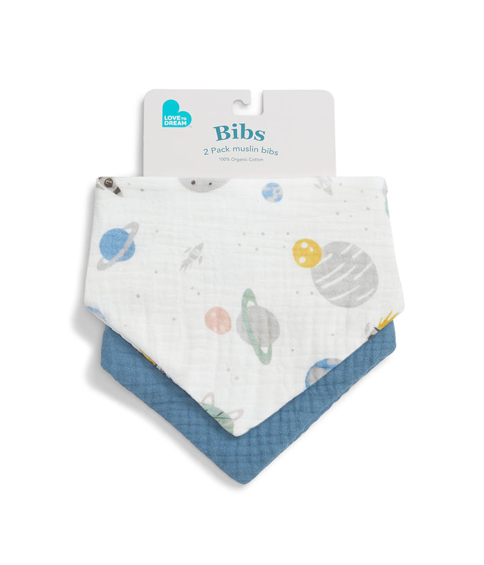 Bib 2 Pack Muslin Storm Blue Rocket