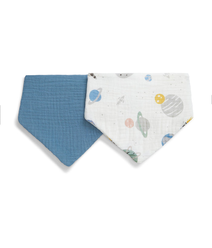 Bib 2 Pack Muslin Storm Blue Rocket