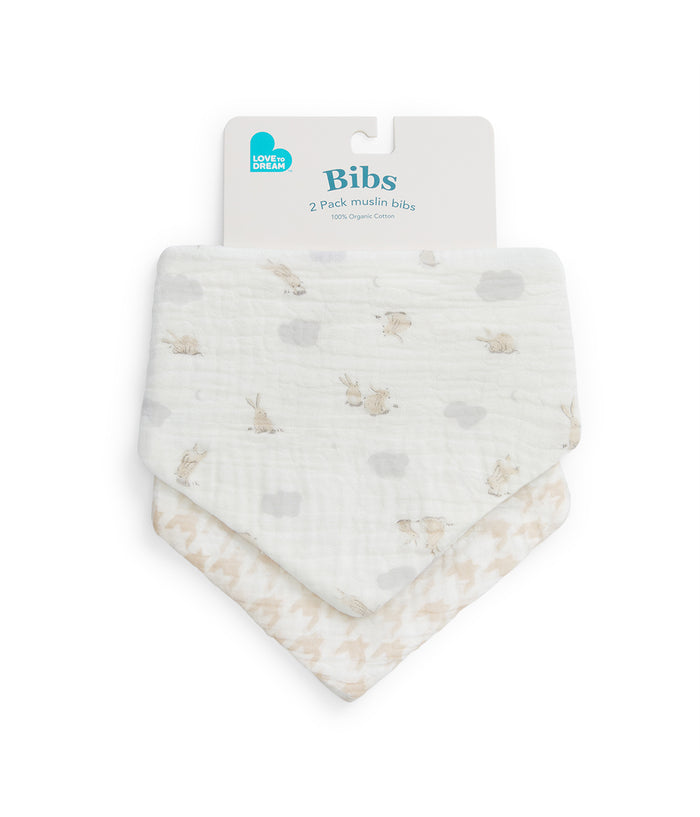 Bib 2 Pack Muslin White Mini Cloud Bunnies