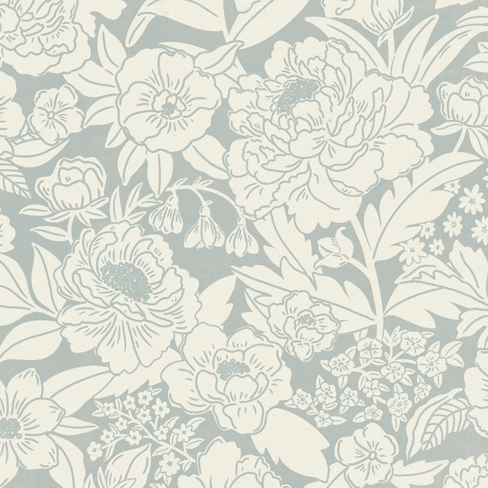 Blooming Wallpaper in Cloudy Blue shown close up