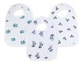 Explore aden + anais boutique muslin snap bibs, a 3-pack showcasing adorable animal prints: blue hippos, green monkeys, and blue monkeys. Made from 100% cotton muslin with a round neck and adjustable fit, these bibs keep your little one stylish and clean.
