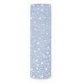 The aden + anais boutique 100% cotton muslin swaddle blanket features a rectangular design in blue with white stars and crescent moons, reminiscent of cozy yoga mats. Its textured appearance stands out elegantly against a white background.