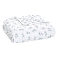 The boutique dream blanket by aden + anais is crafted from breathable, extra soft cotton muslin with a charming small gray koala bear pattern.