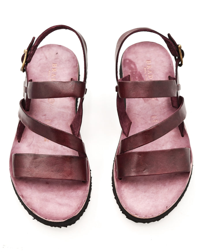 Brador Strappy Sandal in Washed Burgundy