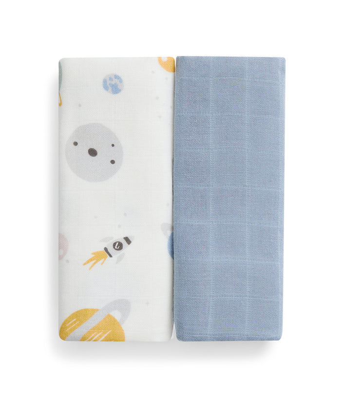 Burp Cloth 2 Pack Muslin Mist Blue Rocket