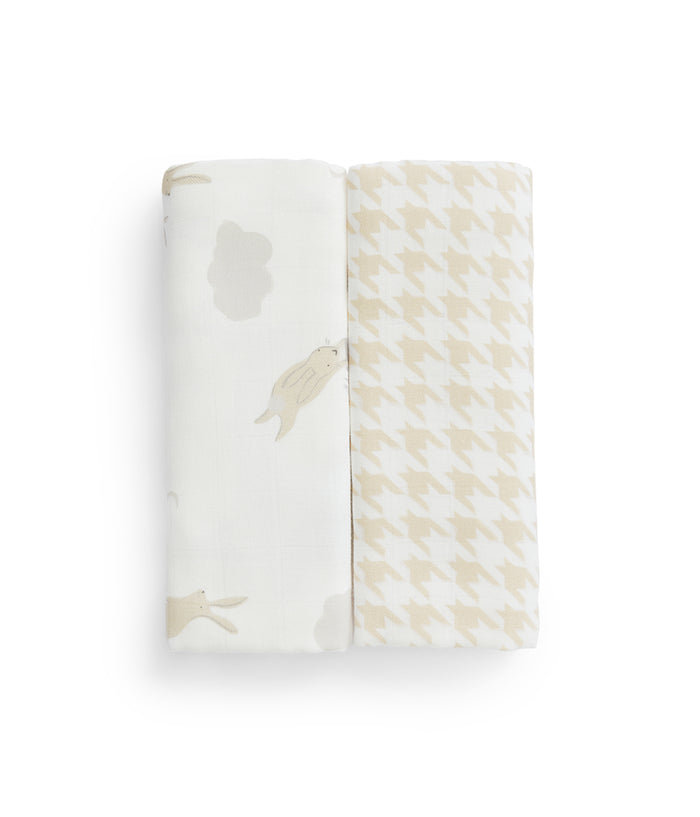 Burp Cloth 2 Pack Muslin White Cloud Bunnies