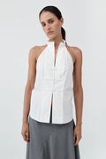Button Detail Halter Top - Off White